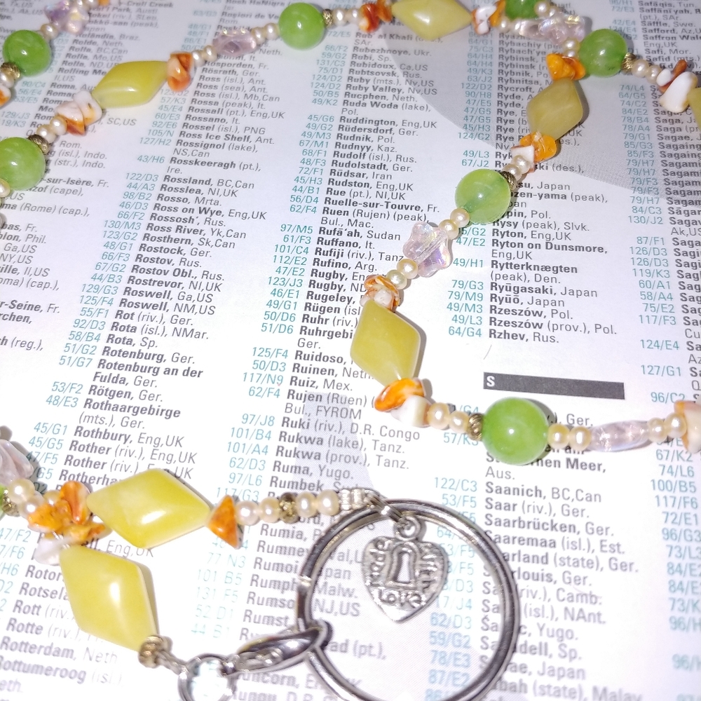 Jade coral glass beaded Handmade lanyard ID badge necklace